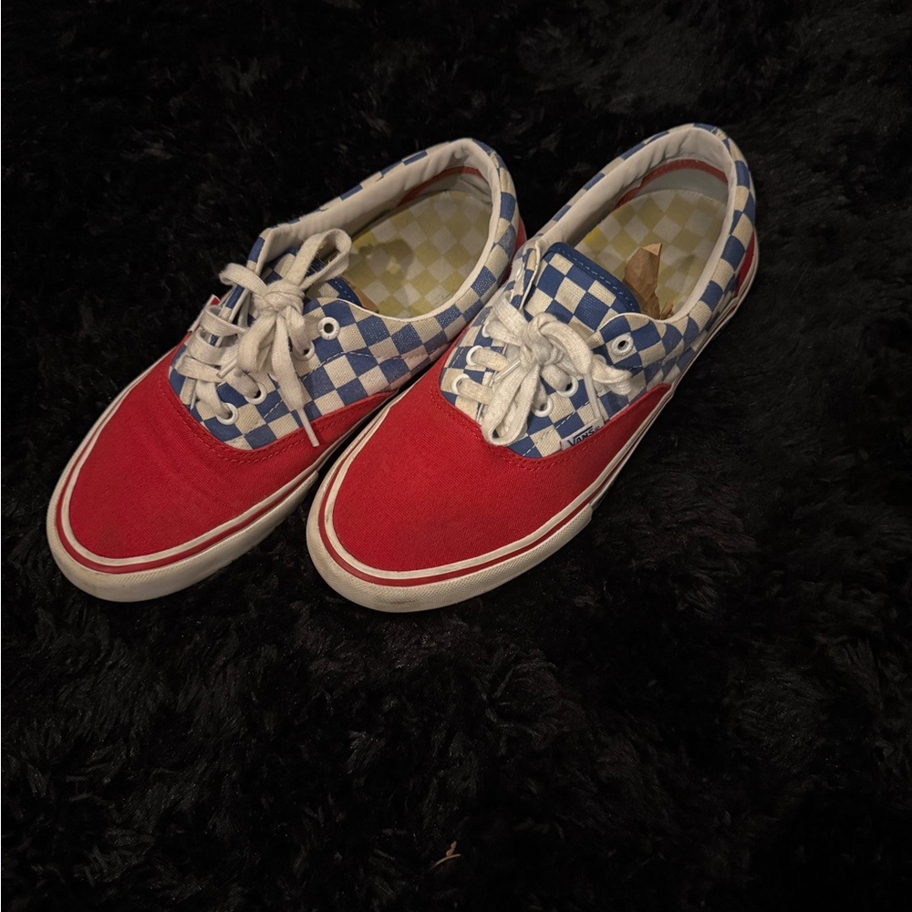 Vans Era Pro Red and Blue Checkered Sneakers